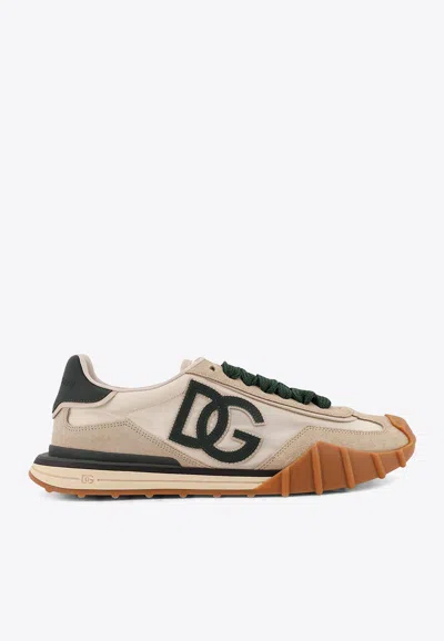 Dolce & Gabbana Dg Athletic Black Low Top Sneakers With Logo Patch On The Tongue And Maxi Logo On The Side In Suede 