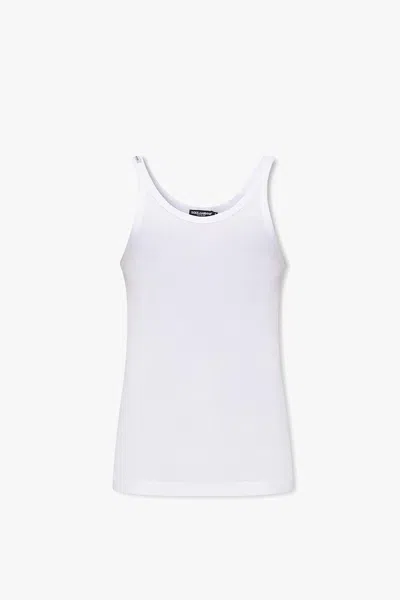 Dolce & Gabbana Logo-patched Tank Top In Neutral