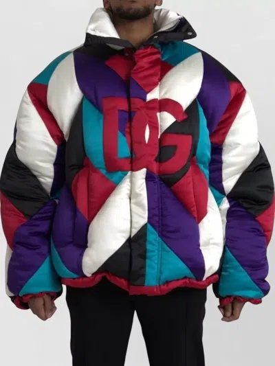 Dolce & Gabbana Logo Patchwork Silk Satin Windbreaker Jacket In Black