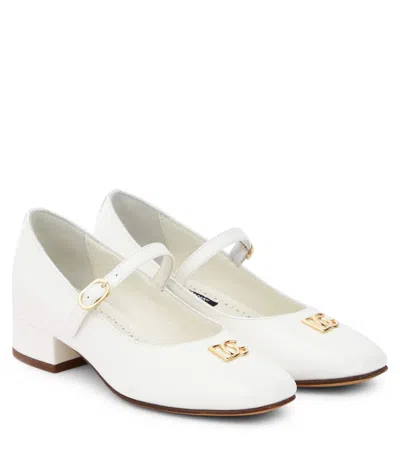 Dolce & Gabbana Kids' Mary-jane-ballerinas Aus Lackleder In White
