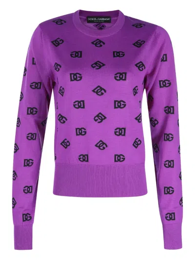 Dolce & Gabbana Ribbed Crewneck Knitwear Long Sleeves In Purple
