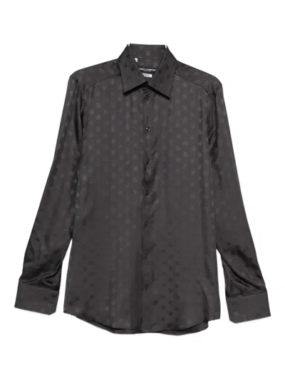 Dolce & Gabbana Dg Logo Martini Jacquard Shirt In Black
