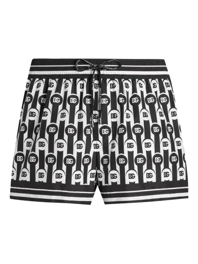 Dolce & Gabbana Logo-pattern Swim Shorts In Black