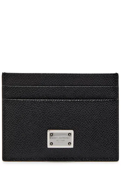 Dolce & Gabbana Logo Pebbled Leather Card Holder In Black