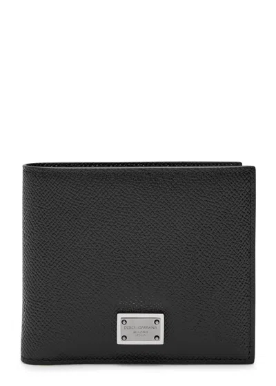 Dolce & Gabbana Logo Pebbled Leather Wallet In Black
