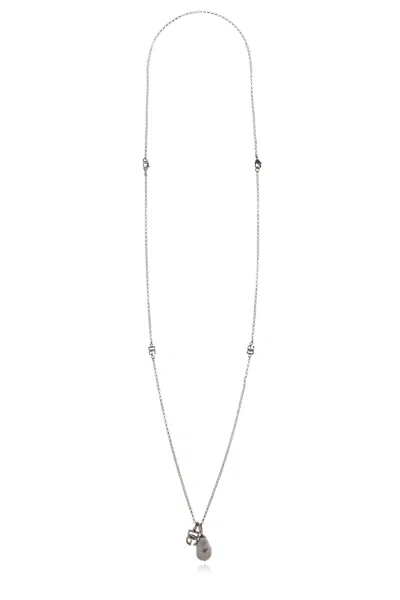 Dolce & Gabbana Logo-pendant Brass Necklace In Gray