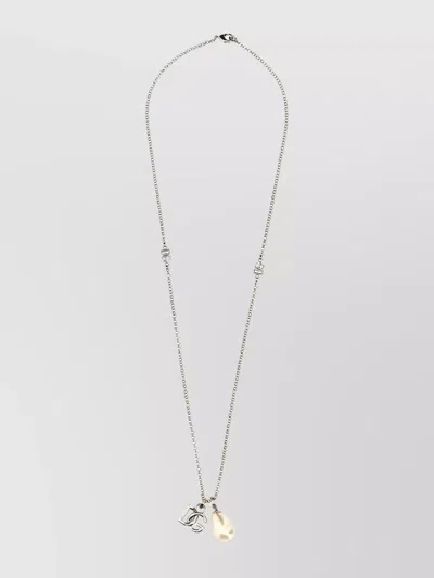 Dolce & Gabbana Logo Pendant Chain With Pearl Charm In White