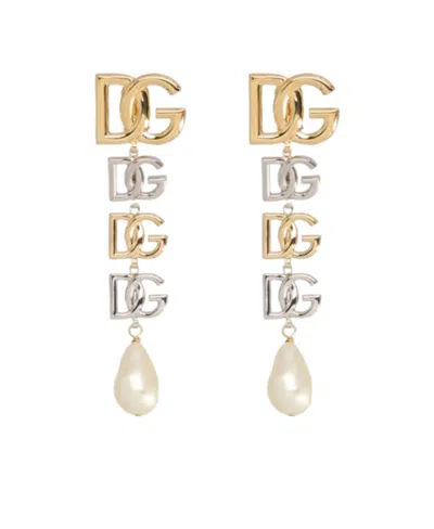 Dolce & Gabbana Drop Earrings With Two-tone Dg Multi-logo In Multicolor