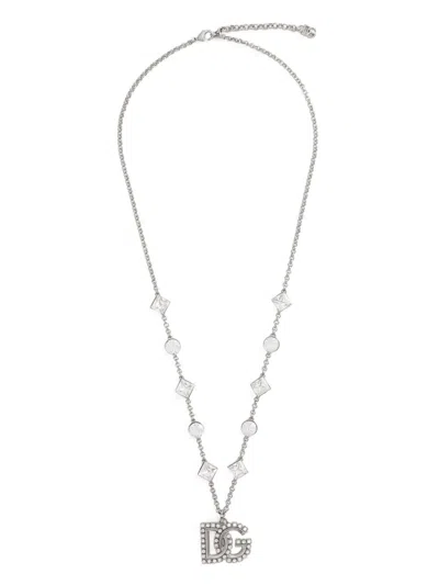 Dolce & Gabbana Logo-pendant Necklace In Silver