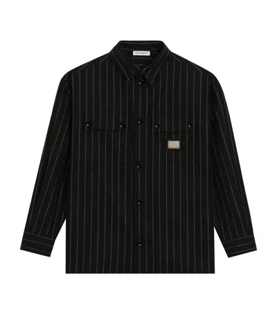 Dolce & Gabbana Kids' Logo Pinstripe Shirt In Black