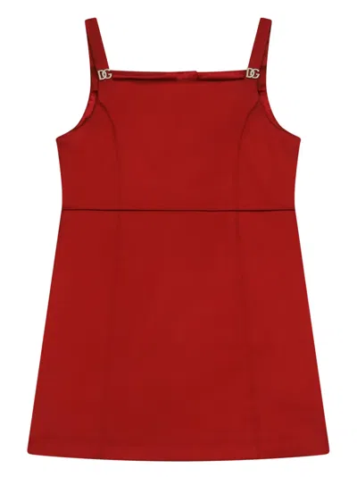 Dolce & Gabbana Kids' Logo-plaque A-line Sleeveless Dress In Red