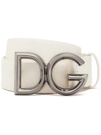 Dolce & Gabbana Logo-plaque Adjustable Belt In White