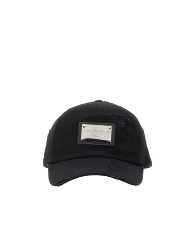 Dolce & Gabbana Logo Tag Embellished Baseball Cap In Black