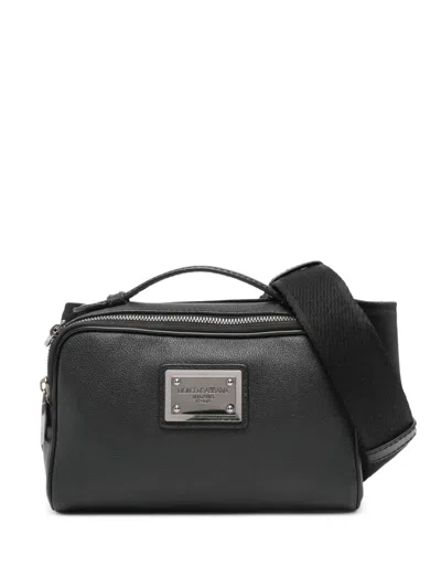 Pre-owned Dolce & Gabbana Logo-plaque Belt Bag In Black