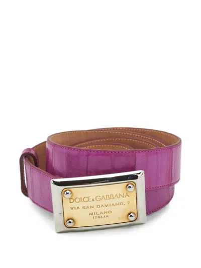 Pre-owned Dolce & Gabbana Logo Plaque Belt In Pink