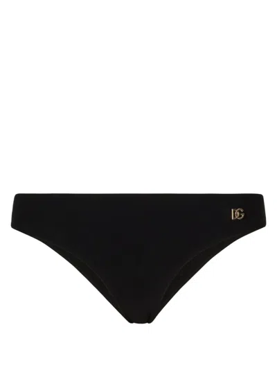 Dolce & Gabbana Logo-plaque Bikini Bottoms In Black