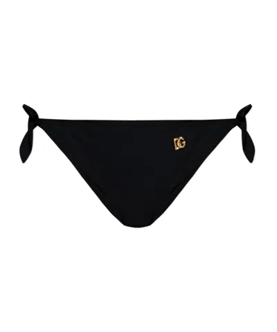 Dolce & Gabbana Logo-plaque Bikini Bottoms In Black