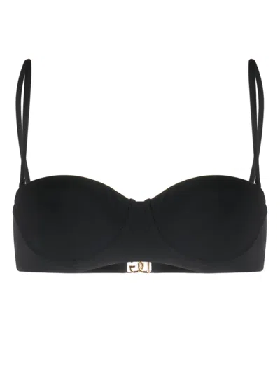 Dolce & Gabbana Logo-plaque Bikini Top In Black