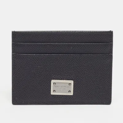 Pre-owned Dolce & Gabbana Logo Plaque Black Leather Card Holder
