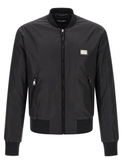 Dolce & Gabbana Logo Plaque Bomber Jacket In Black