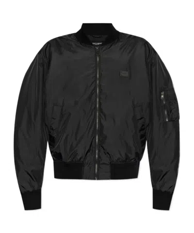Dolce & Gabbana Logo-plaque Bomber Jacket In Black
