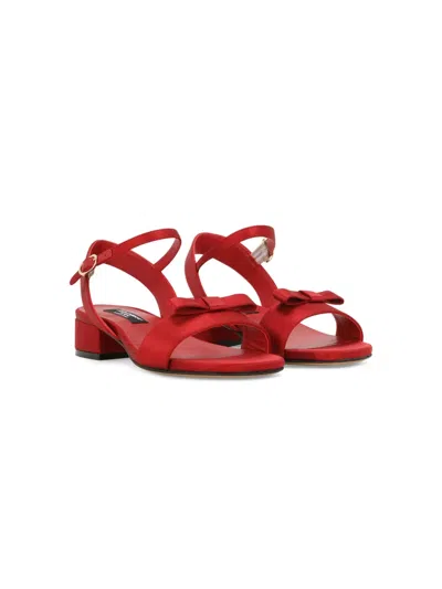 Dolce & Gabbana Kids' Logo-plaque Bow-detail Sandals In Red