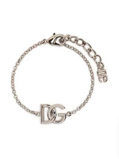 Dolce & Gabbana Logo-plaque Polished-finish Bracelet In Silver