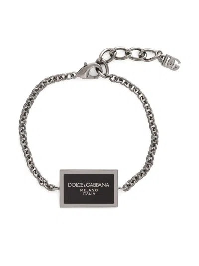 Dolce & Gabbana Logo-plaque Bracelet In Silver