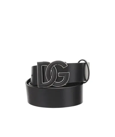 Dolce & Gabbana Logo-plaque Buckle-fastening Belt In Black