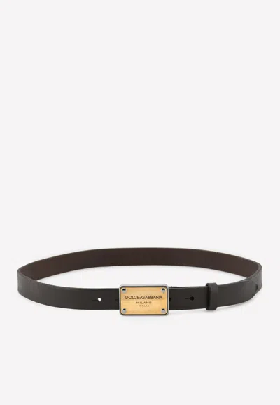 Dolce & Gabbana Logo Plaque Buckle Leather Belt In Brown