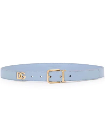 Dolce & Gabbana Dg Logo Leather Belt In Carta Zucchero