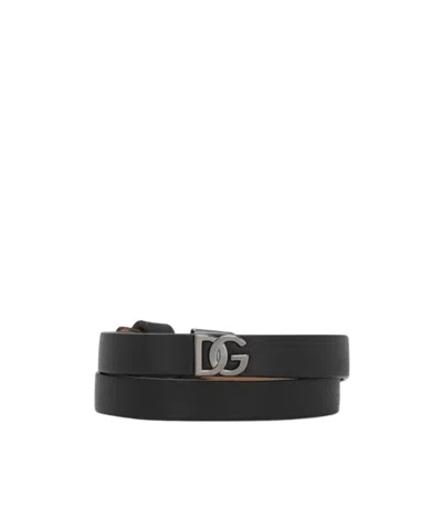 DOLCE & GABBANA LOGO-PLAQUE CALFSKIN BRACELET