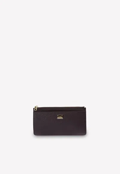 Dolce & Gabbana Logo Plaque Cardholder In Dauphine Leather In Black