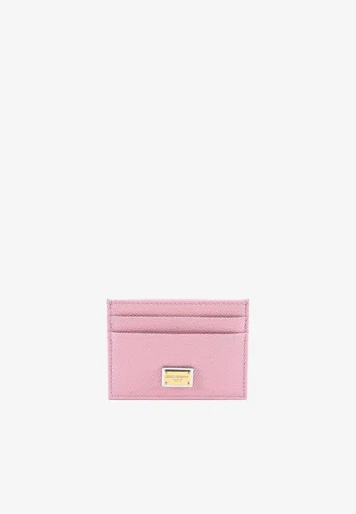 Dolce & Gabbana Logo Plaque Cardholder In Grained Leather In Pink