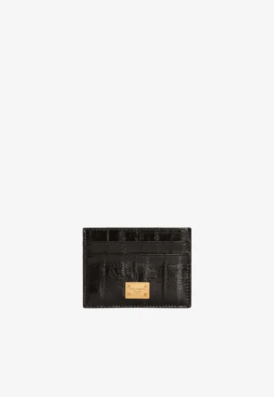 Dolce & Gabbana Logo Plaque Cardholder In Hagfish Leather In Black