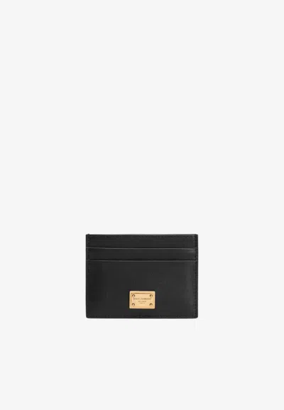 Dolce & Gabbana Logo Plaque Cardholder In Plongé Calfskin In Black
