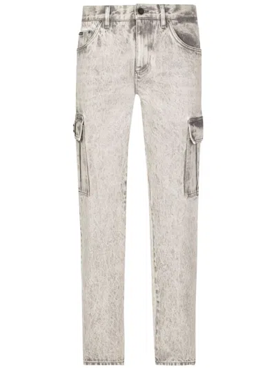 Dolce & Gabbana Logo-plaque Cargo Jeans In Grey