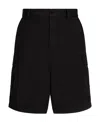 Dolce & Gabbana Cargo Cotton Stretch Bermuda Shorts With Logo Plaque In Black