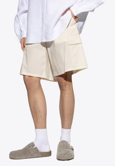 Dolce & Gabbana Logo Plaque Cargo Shorts In Cream