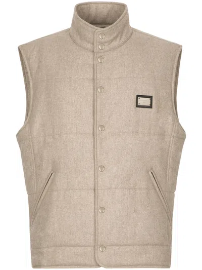 Dolce & Gabbana Logo-plaque Cashmere-blend Gilet In Neutrals