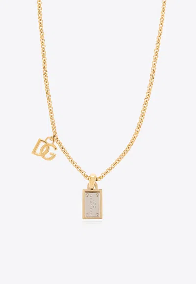 Dolce & Gabbana Logo Plaque Chain-link Necklace In Gold