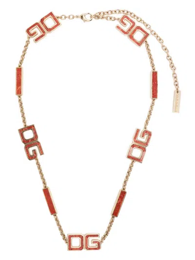 Dolce & Gabbana Logo-plaque Chain-link Necklace In Orange