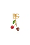 Dolce & Gabbana Cherry Charms Drop Earrings Dg Logo In Golden