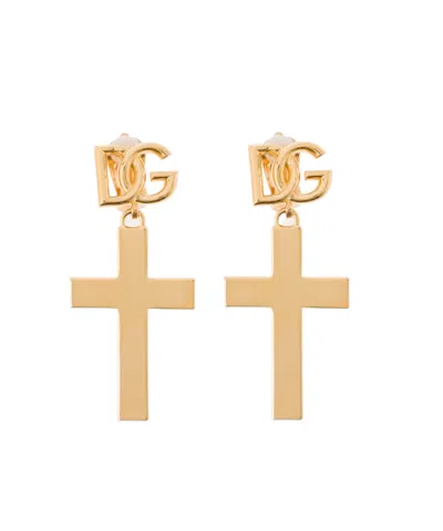 Dolce & Gabbana Logo-plaque Clip Earrings In Yellow