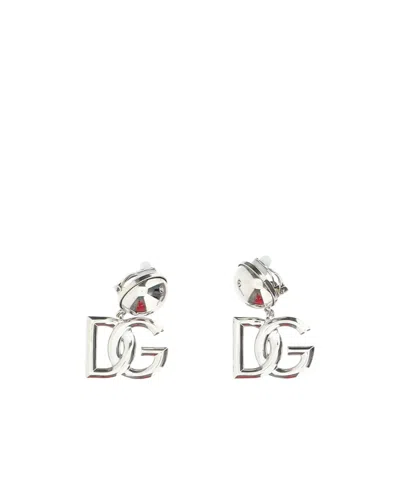 Dolce & Gabbana Logo-plaque Clip-on Earrings In White