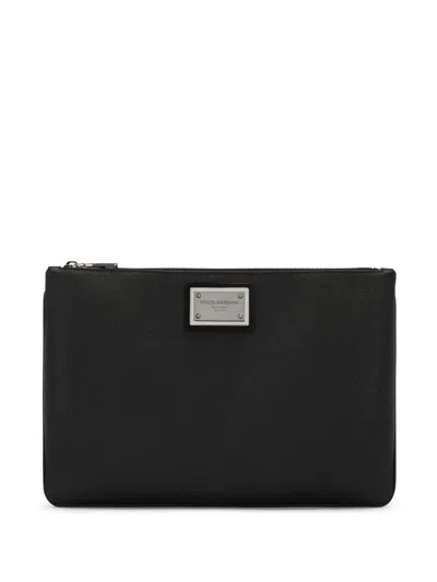 Dolce & Gabbana Logo-plaque Clutch Bag In Black