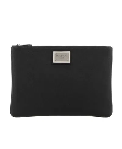 Dolce & Gabbana Logo-plaque Clutch Bag In Black