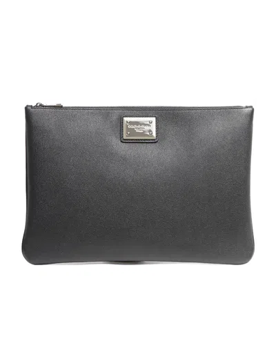 Dolce & Gabbana Logo-plaque Clutch Bag In Black