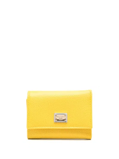 Dolce & Gabbana Logo-plaque Compact Wallet In Yellow