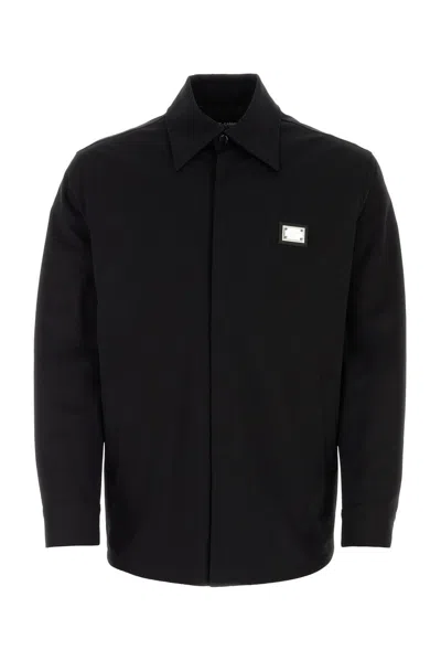 Dolce & Gabbana Logo-plaque Concealed Fastened Overshirt In Black